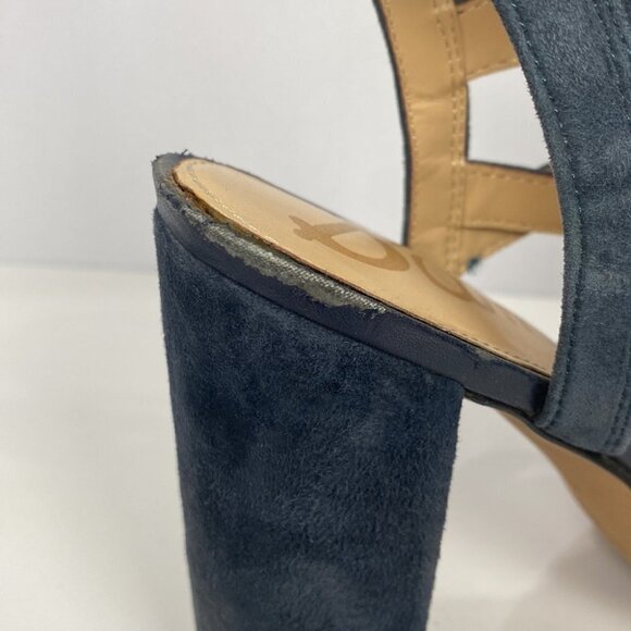SAM EDELMAN Yardley Inky Black Blue SUEDE Strappy Lace-Up Block Heel - Size 7.5 - Picture 7 of 12